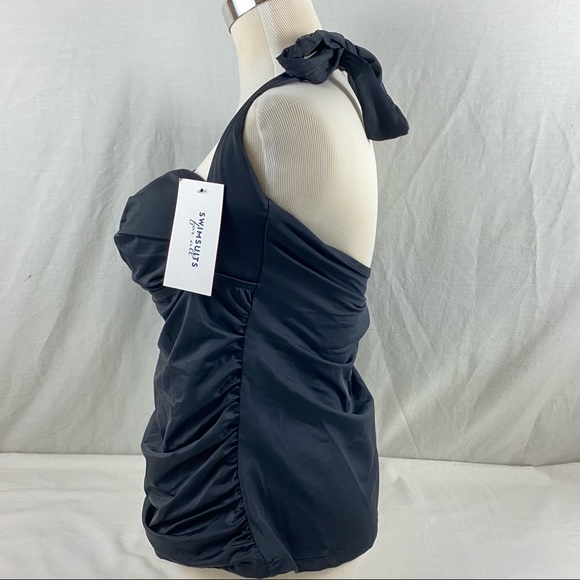 Swimsuits For All Halter Tankini Top Black 18 New - Picture 6 of 10